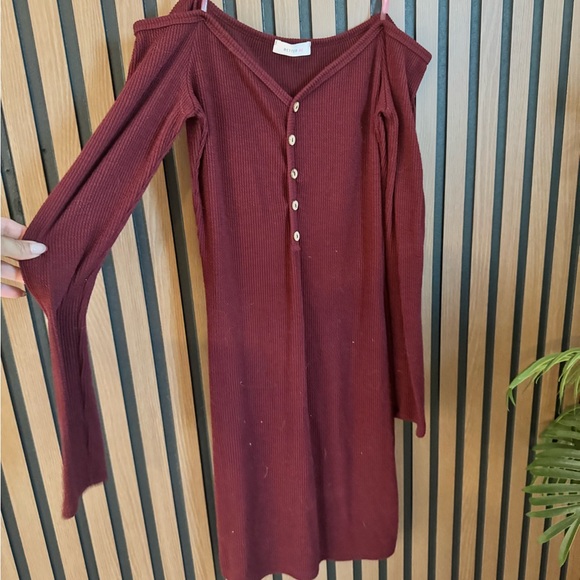 Burgundy Long Sleeve Button-Down Dress - Picture 7 of 7